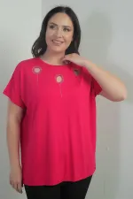 Kadın Omuzu Taş Baskılı Bisiklet Yaka Yarasa Kol B.B. Bluz