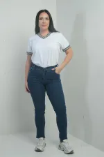 Jean taille haute à jambes droites en lycra pour femme, grandes tailles