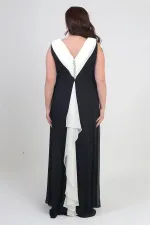 Robe longue en mousseline grande taille pour femme, avec col en V, détail de pierre au dos, volants et doublure.