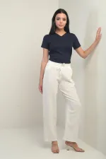 Pantalon palazzo en mousseline pour femme, avec taille élastique et poches
