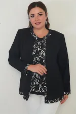 Pullu Krep İçi Kısa Kollu Bluz Ceket Büyük Beden 2'li Takım