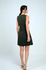 Kadın Yuvarlak Yaka Kolsuz Önü Düğme Detaylı Elbise