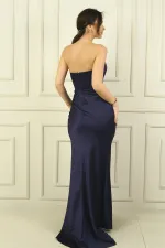 Kadın Önü Büzgülü Astarlı Balık Saten Elbise