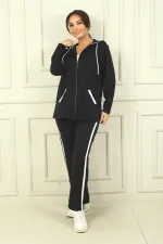 Women's Hooded Two-Piece Set with Double Pockets, Relaxed Fit and Piped Trim