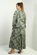 Kadın Yanları Yırtmaçlı Tunik Gömlek Beli Lastikli Cepli Palazzo Pantolon Yaprak Desenli Oversize 2'li Takım