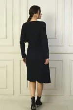 Kadın Kruvaze Yaka Yanı Düğümlü Midi Elbise