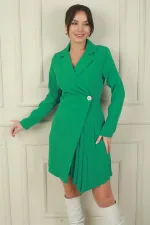 Double-breasted collar pleated detail jacket dress