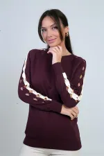 Kadın Kolu Şerit Dekolteli Triko Bluz