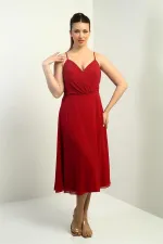 Women's Strappy Wrap Neckline Lined Lace-Up Back Flared Chiffon Dress