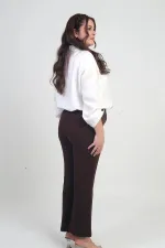 Pantalon palazzo grande taille en crêpe tricoté extensible à taille élastique pour femme