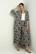 Women's Side Slit Tunic Shirt, Elastic Waist Pocketed Palazzo Pants, Floral Pattern Oversize 2-Piece Set