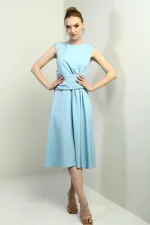 Robe midi évasée drapée en crêpe pour femme, ornée de pierres à la taille