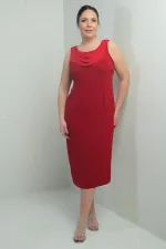 Plus Size Crepe Midi Dress with V-Neck and Stone Embellishments, Lined