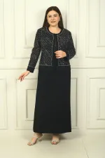 Women's Beaded and Sequin Embellished Tulle Jacket, Half-Moon Sleeve Long Dress, Lined, Plus Size Two-Piece Set