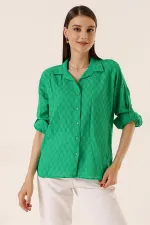 Front Buttoned Polo Collar Shirt with Foldable Sleeves