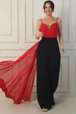 Women's Strappy Jumpsuit with Beaded Details and Chiffon Crepe Top