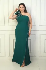 One-Shoulder Lined Crepe Mermaid Dress with Sparkling Stone Details