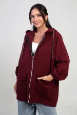 Gilet en cachemire à capuche pour femme avec poche kangourou zippée et détails en corde brillante