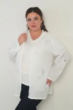 Kapüşonlu Torba Cepli Sim İşlemeli Sarmal  Desen Yıkamalı Fermuarlı Büyük Beden Ceket