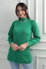 Boyun Dekolteli Saç Örgülü Desen  Spor Tunik Kazak