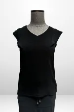 Women's V-Neck Blouse with Elastic Waist, Pockets, and Front Slit Skirt - 2-Piece Set