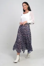 Jupe triangle mi-longue à fleurs doublée et taille élastique pour femme