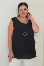 Kadın Üstü Şifon Kolsuz Büyük Beden Bluz