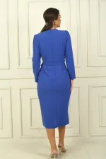 Kadın Kruvaze Yaka Kollu Beli Kuşaklı Astarlı Krep Elbise