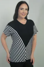 Women's V-Neck Stripe Detail Batwing Sleeve BB Blouse