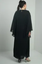 Kadın Üstü Taş Boncuk Baskılı Pelerin Astarlı Uzun Şifon Büyük Beden Elbise