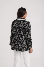 Women's Sleeveless Lycra Blouse and Patch Pocket Jacket with Leaf Embroidery, Plus Size, 2-Piece Set