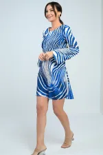 Robe courte doublée à col rond et manches espagnoles, imprimé zèbre, pour femme