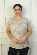 Women's V-Neck Lined Sequin Plus Size Blouse