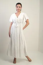 Women's V-Neck Front Tasseled Lined Long Lace Dress