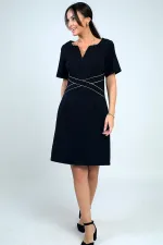 Kadın Kendinden Telalı Biyeli Önü Fermuar Detaylı Kısa Elbise