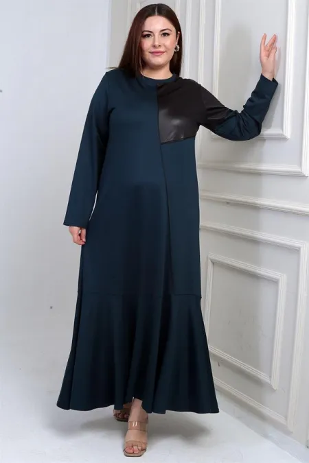 Robe longue grande taille pour femme avec épaules en cuir et jupe à volants