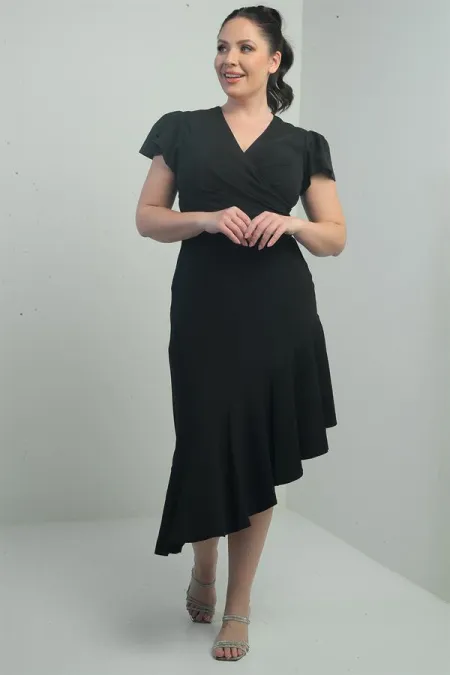 Robe en crêpe grande taille pour femme, à double boutonnage, drapée sur le devant, doublée, avec jupe à volants
