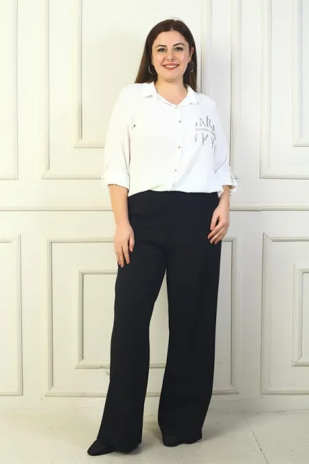 Pantalon large en tricot à taille élastique pour femme, grande taille