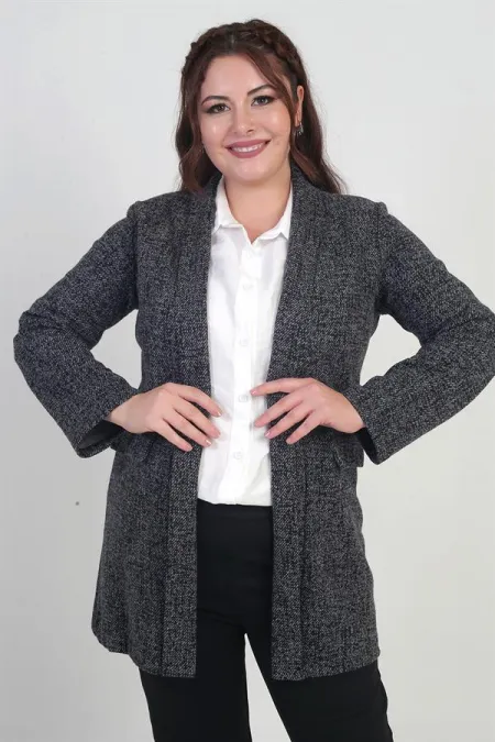 Kadın Şal Yaka Karyağdı Büyük Beden Kaşe Ceket