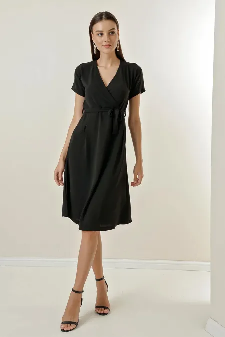 Double-Breasted Pleated Waist Belted Aerobin Dress