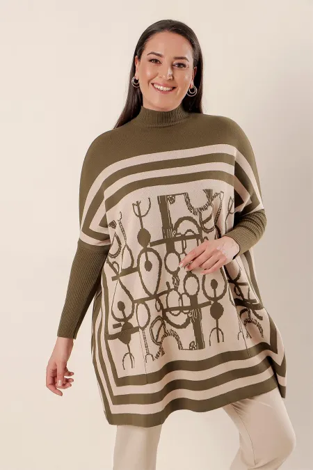 Cepli Desenli Büyük Beden Akrilik Kazak
