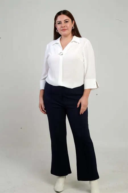 Pull-over en crêpe tricoté Lycra à taille élastique et longueur large pour femme, grandes tailles, pantalon palazzo