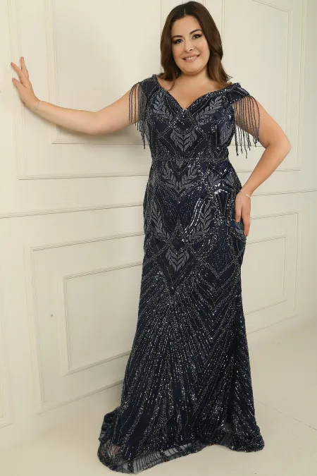 Robe sirène grande taille ornée de perles et doublée