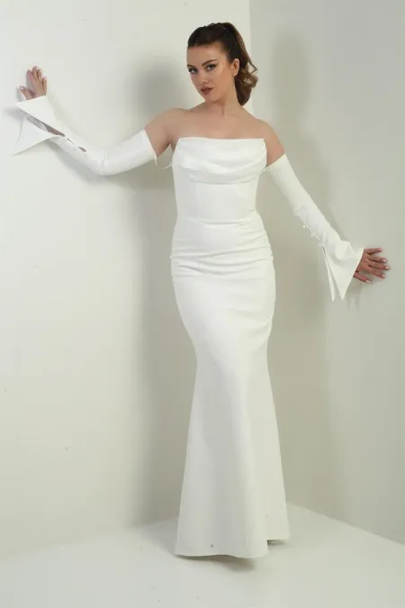 Women's Strapless Set-in Sleeve, Interfacing, Lined Crepe Long Evening Dress