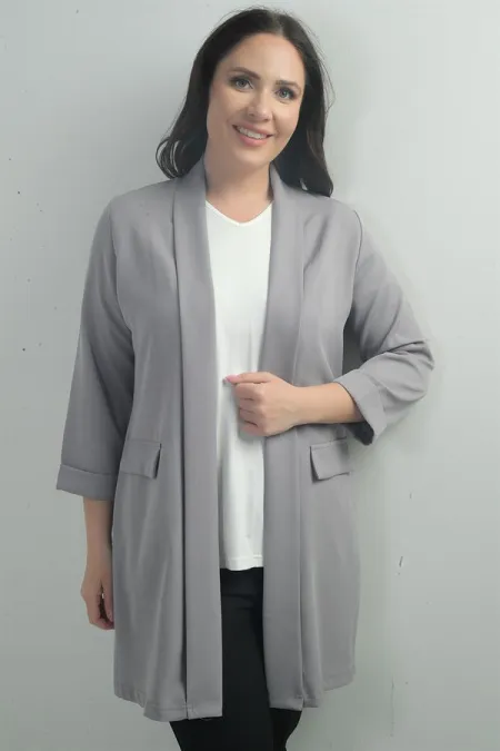 Shawl Collar Fake Pocket Lycra Max Long Jacket