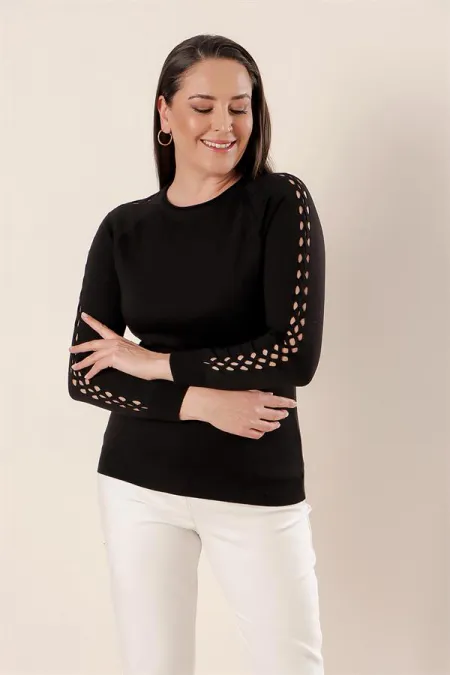 Plus Size Acrylic Sweater with Sleeve Detail