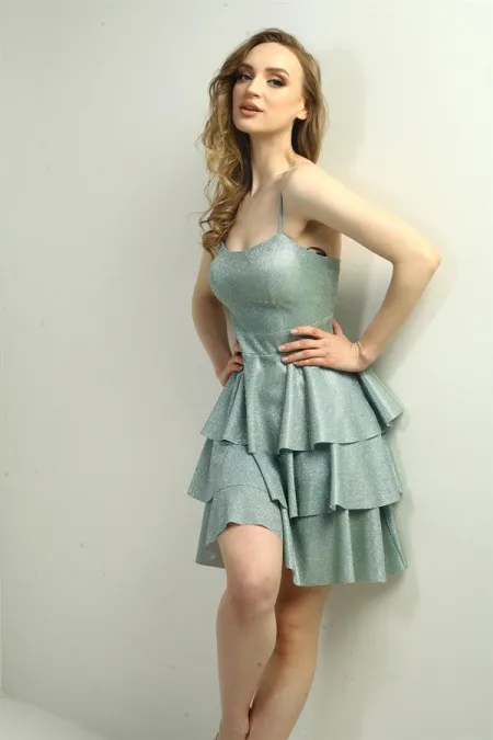 Women's Strappy Glittery Layered Short Dress