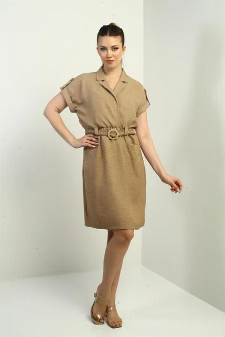Women's Dress with Patch Pockets and Belt Waist