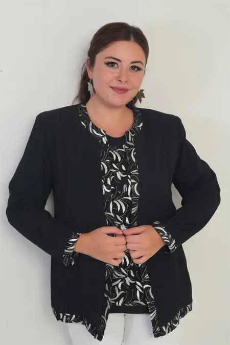 Ensemble chemisier et veste sans manches en crêpe à sequins, grandes tailles, 2 pièces