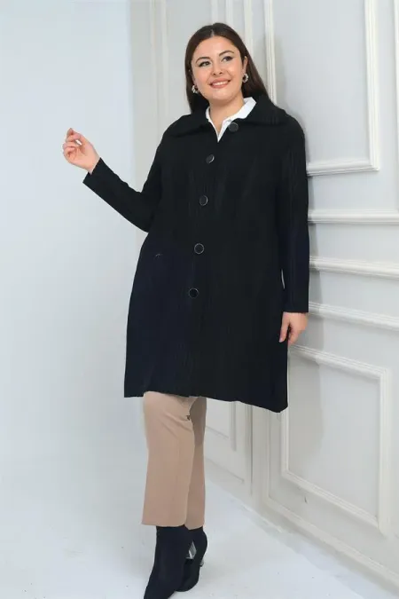 Manteau en maille grande taille pour femme avec poches